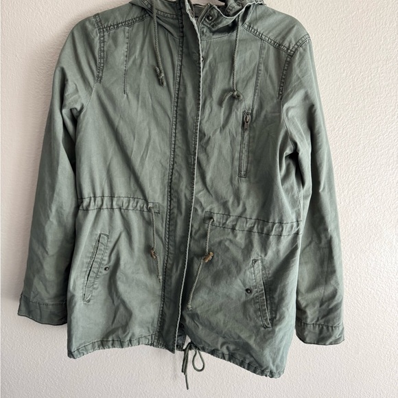 Ambiance Muted Olive Green Hooded Utility Jacket  - Size Medium - Picture 2 of 7